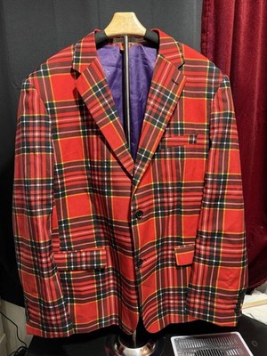 OppoSuits Men's Red Plaid Blazer EU60/UK50/US50 Polyester Party Jacket