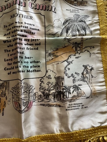 Vintage WWII Panama Canal MOTHER POEM Souvenir Pillow Cover Sham Fringe 17” - 第 5/7 張圖片
