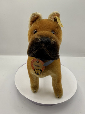 Vintage Steiff Sarras Boxer Dog Plush 22cm 8.5  All IDs Button Tag Collar German
