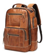 LANNSYNE Vintage Genuine Leather Backpack for Men, 15.6" Laptop Backpack Camp...