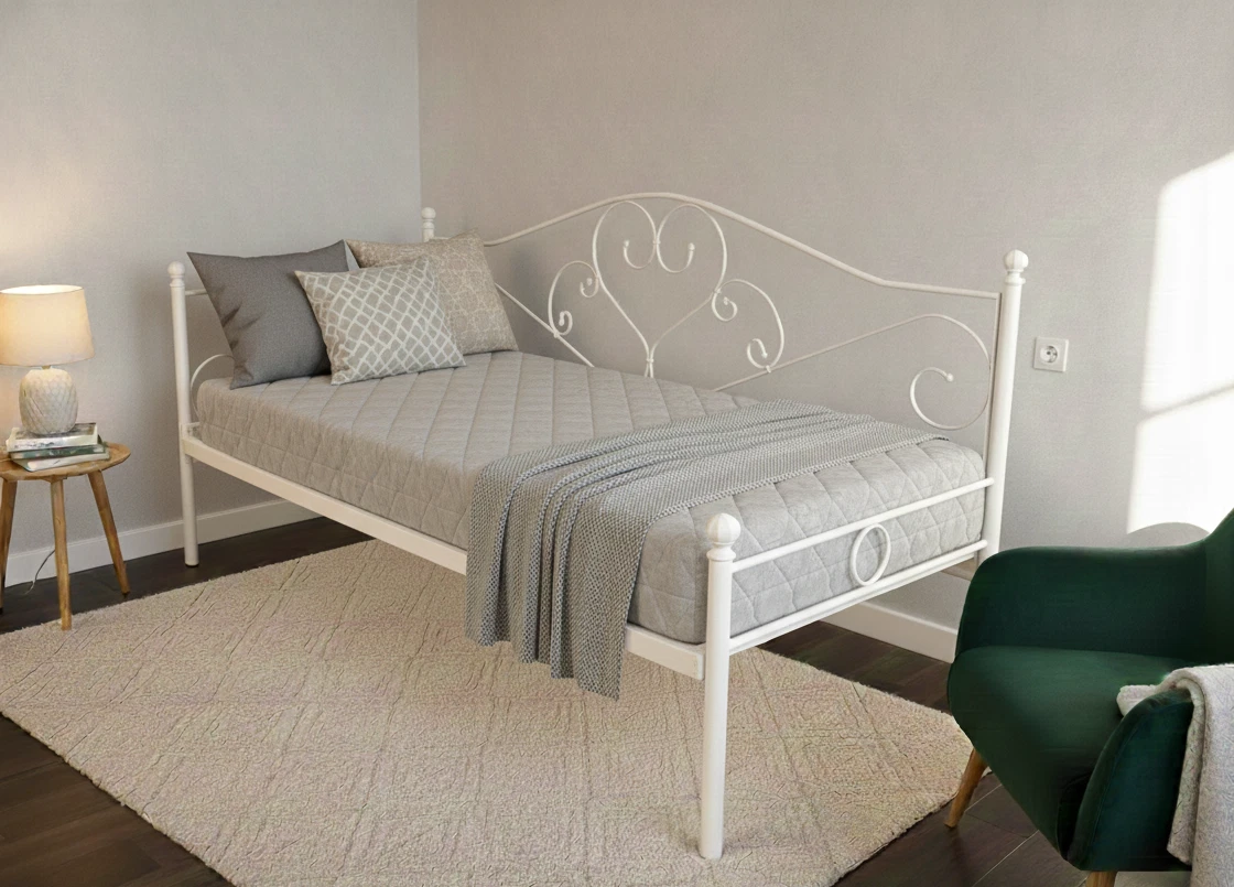 Divano Letto In Ferro Battuto Lola – Bianco Opaco | Struttura In Ferro, Rete A Doghe In Faggio | Per Materasso 80x190 Cm