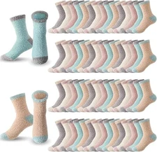 40 Pairs Fuzzy Socks Bulk for Gift 5 Warm Color Cozy Fluffy Women Socks Warm Fur