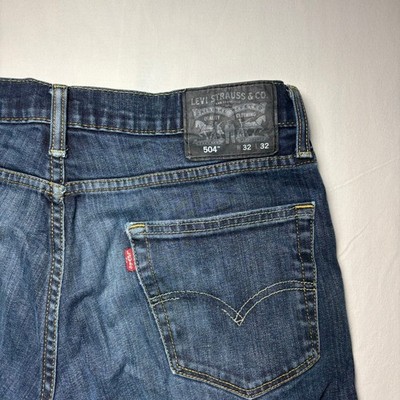 Levi's 504 Regular Straight Jeans Mens 32x32 Blue Dark Wash Distressed Denim