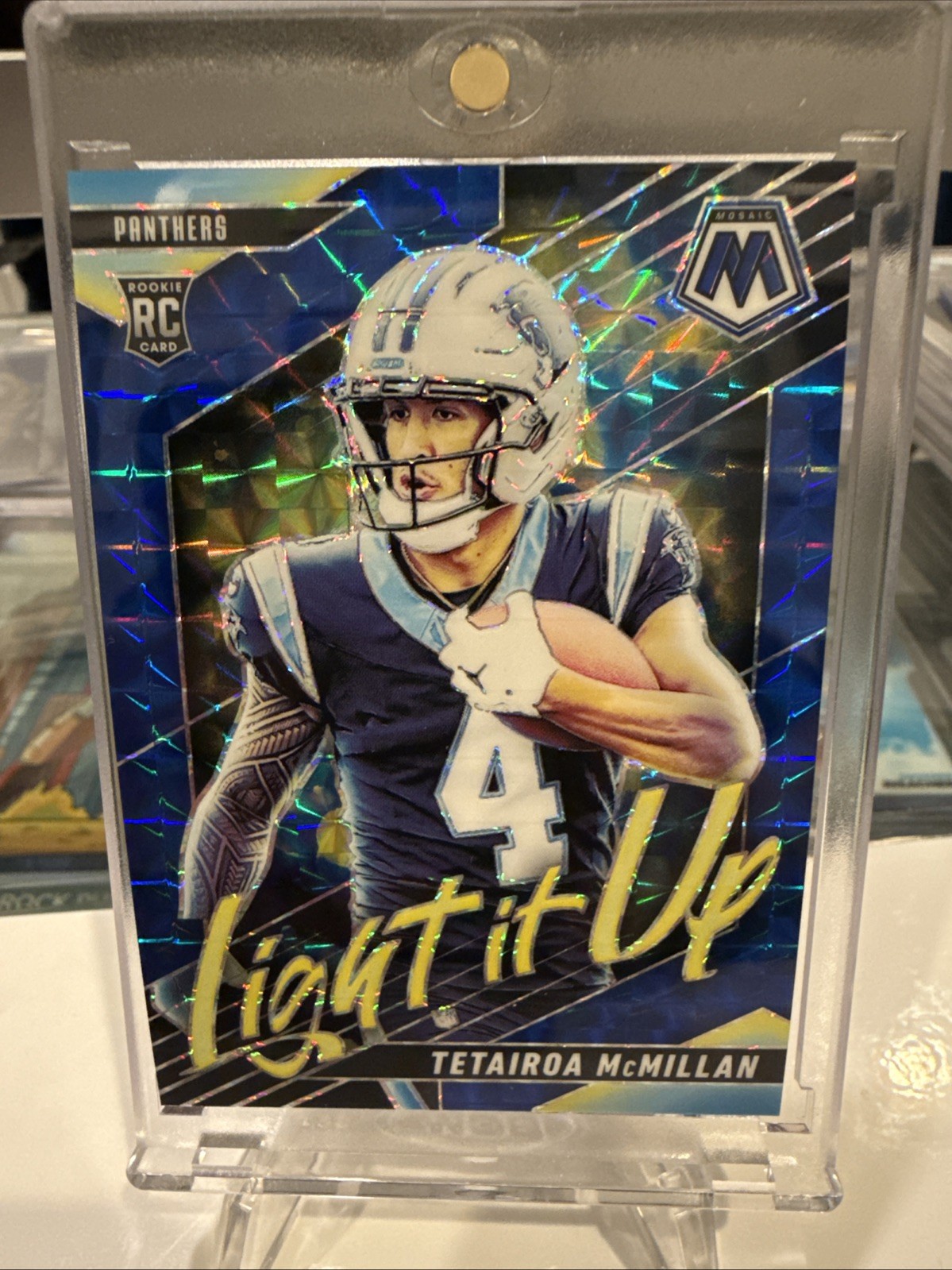 2025 Panini Mosaic Tetairoa McMillan RC Light It Up Blue Prizm /99 🔥 Panthers