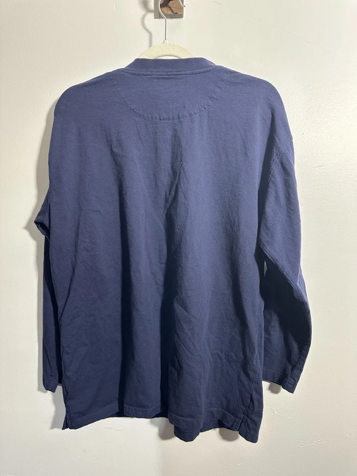 Claiborne Sleepwear Men’s M Henley Blue Knit Long Sleeve Sleep Shirt - Image 2 of 4