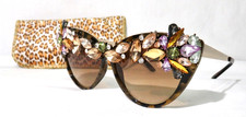 Bling fashion Sunglasses Cat Eye Tortoise plastic front with metal arms