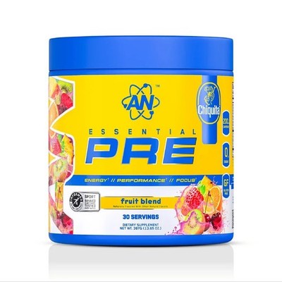 AN Supps Essential PRE Workout Powder Fruit Blend, 200mg Caffeine, No Sugar, Veg
