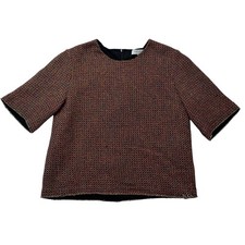 Sandro Paris Tweed Top Womens 2 Red Short Sle...
