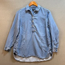 J Jill DENIM Blue Long Sleeve Collared Pockets Tunic Shirt Women XS Petite