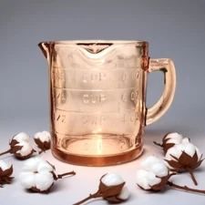 Pink Amber Depression Style Glass Measuring Cup - Vintage, Retro Kitchen Cooking