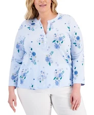 MSRP $55 Style & Co Plus Size Knit Henley Top Blue Size 1X