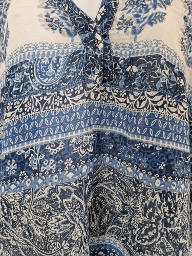 Womens Monsoon Blue Floral Paisley Metallic Boho Peasant Loose Fit Tunic Top M. - Picture 5 of 10