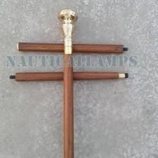 Handmade Wooden Walking Stick Cane Solid Brass Round Knob Handle Nautical Gifts
