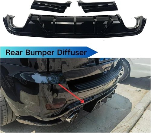 For Jeep Grand Cherokee SRT 14-21 V1 Glossy Black Shark Fin Rear Bumper Diffuser - Bild 10 von 10