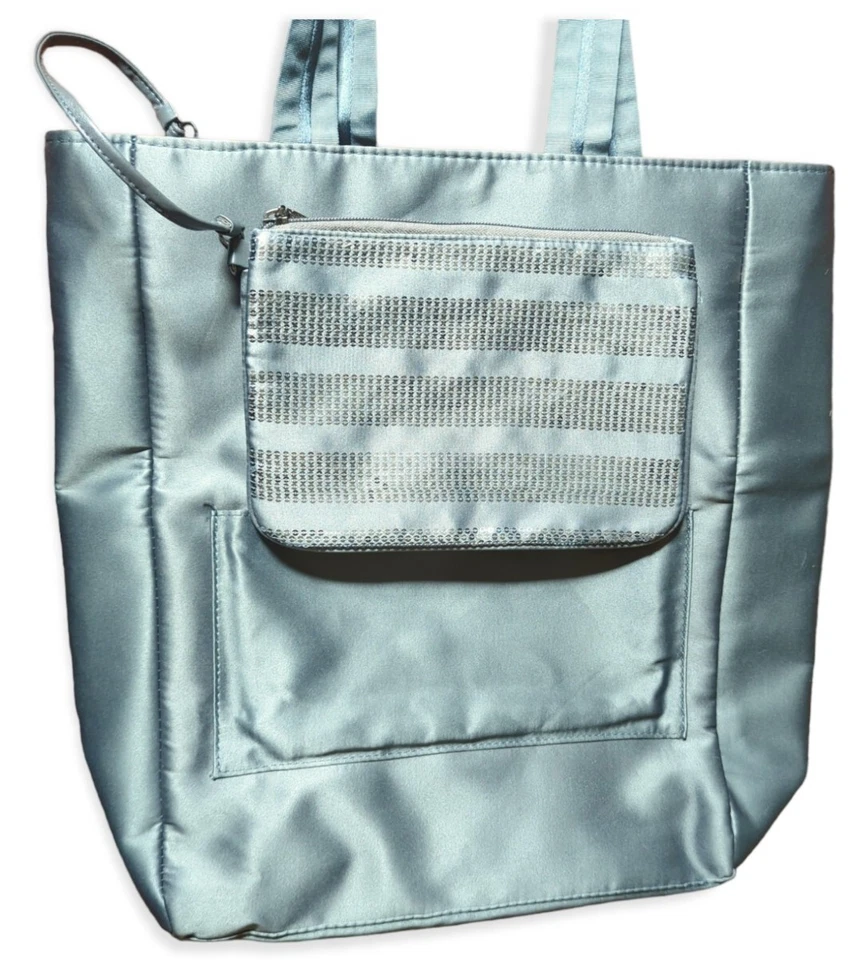 Bath & Body Works 2012 VIP атласная серая сумка с короткими ручками с блестками косметики сумка новый с ярлыком - Изображение 2 из 3