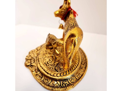 Paar (2) goldene Metall Kamdhenu Kuh und Kalb Statuen - Wohndeko, Vastu, Puja - Bild 4 von 10