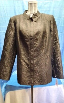 Louben Covered Zip Front High Collar Chocolate Brown Blazer Jacket Size 16W. NWT