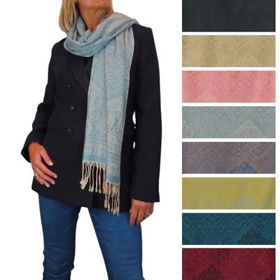 PAULO DUE Damen Perser Jacquard Design Schal Pashmina Tuch - leichte Quaste Fransen