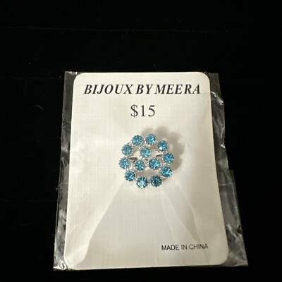 BIJOUX by MEERA Blue Rhinestone Flower Floral Brooch Scatter Pin ADORABLE New