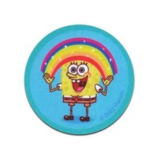 Nickelodeon Spongebob Iron-On Patch Blue Round Holding a Rainbow New Free Ship