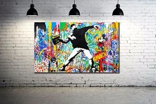 Banksy Thrower Malitov Cocktail - 34 x 20 Canvas Print Collage Graffiti NYC