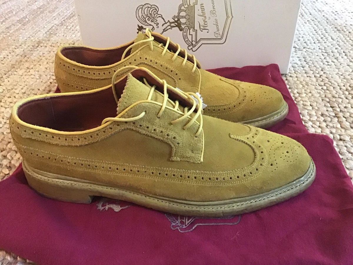NEW US 10 Florsheim Duckie Brown Broken In Brogue Wing Tip Banana Yellow Suede