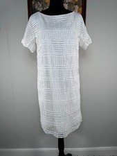 Banana Republic Eyelet Straight Dress Women's 6 TALL Crew Neck White Pullover