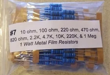 100 pc value pack 1 watt 1% metal film resistors 10 each of 10 values   #7
