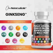 Panax Ginseng Ginkgo Biloba Ashwagandha Maca Root - Focus Supplement Pills fo...