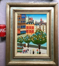 Primitive - Folk - Naïf painting of a European Village by Dubrowski