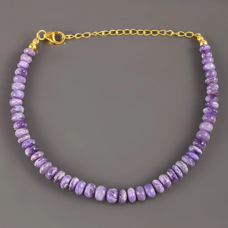 Pulsera de plata 925 con cadena de cuentas rondelle charoita púrpura natural para mujer joyería Foto 2 de 4