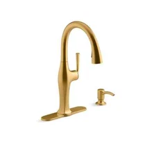 KOHLER Sundae Pull Down Sprayer Kitchen Faucet in Vibrant Brushed Moderne Brass