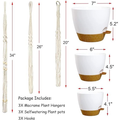 Hanging Planters with Macrame Plant Hangers for Indoor Outdoor Plants 3 Set - Picture 6 of 7