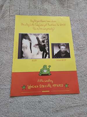 FPOT292 MAGAZINE ADVERT 12X9'' BRYAN ADAMS : RECKLESS