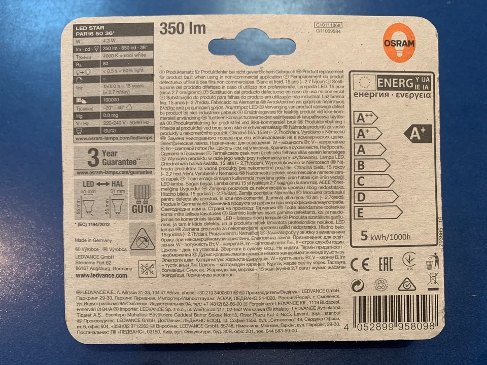 OSRAM LED STAR PAR16 50 36° GU10 4,3W=50W 15Years Kaltweiß MADE IN GERMANY !!! - Bild 3 von 3