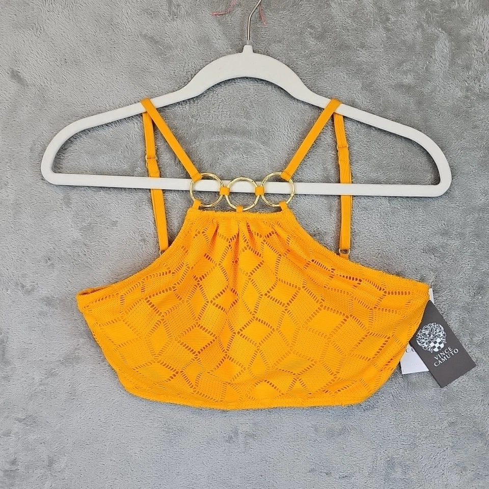 Top de bikini Vince Camuto cuello alto ganchillo anillo mujer talla M mango acolchado natación Foto 3 de 4