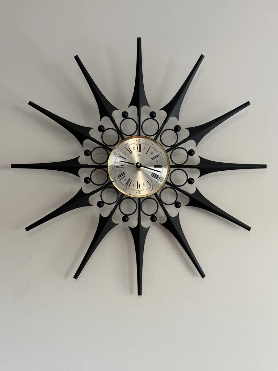Mid Century Modern Sunburst Clock Indiana Collectible Wall Clocks