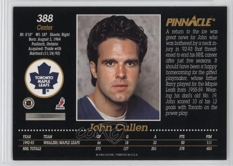 1993-94 Pinnacle John Cullen #388 - Image 2 of 2
