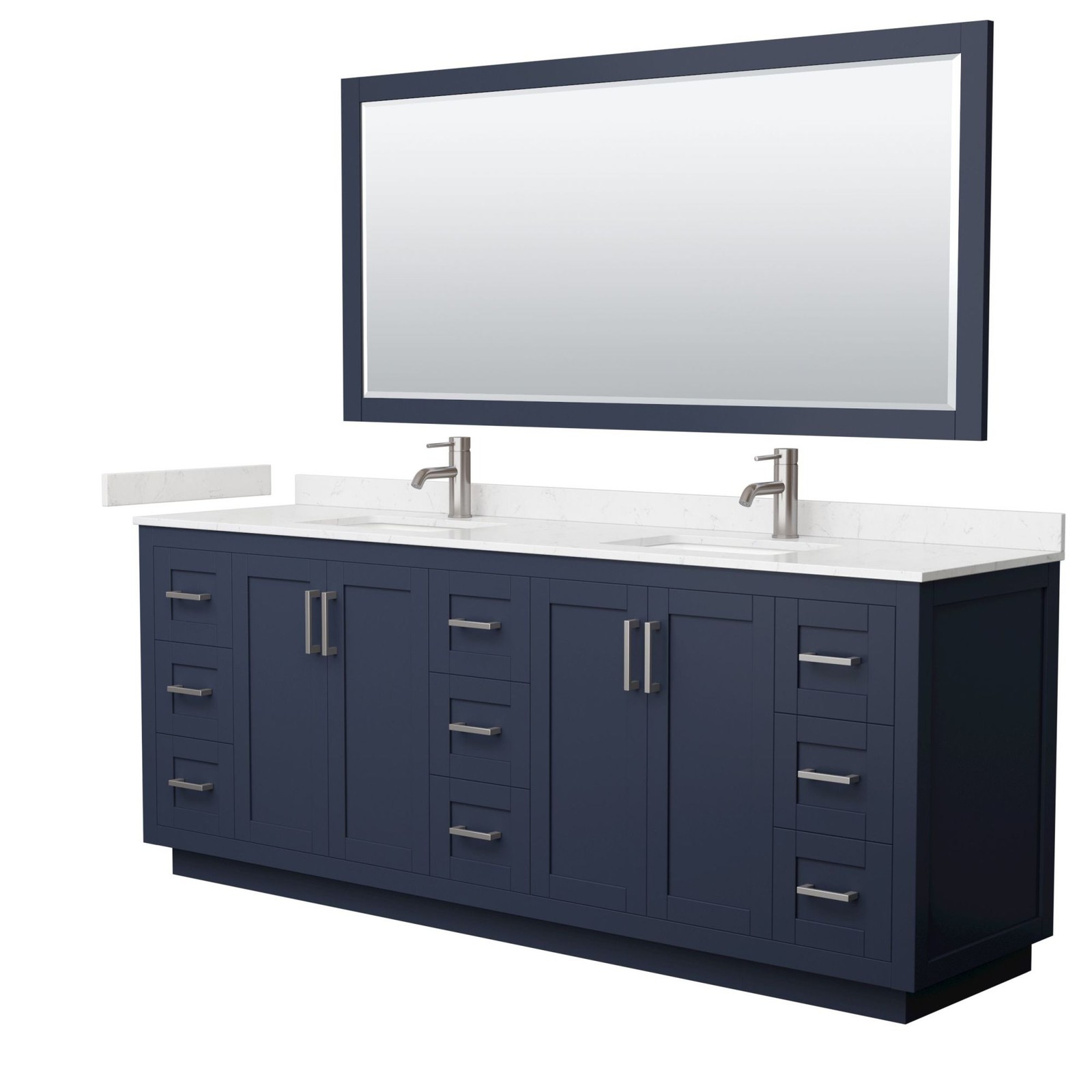 Wyndham Collection Miranda 84 Inch Dark Blue Carrara Vanity with Mirror