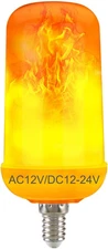 AC/DC12V Low Voltage LED Orange Flame Bulb, E12 Candelabra Base, 6W Fire Flicker
