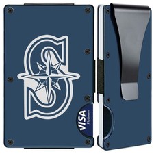 Seattle Engraved Titanium Carbon Fiber Blue RFID Blocking Wallet D7