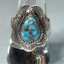 925 Sterling Silver Turquoise Adjustable Band Ring 9