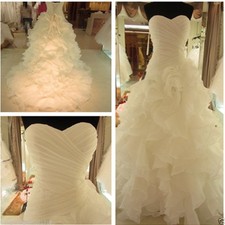 Strapless Off Shoulder Ruffled A-line Wedding Dresses Ruched Tiered Bridal Gowns