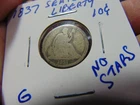 TOUGH DATE!!  1837 Seated Liberty Dime  "No Drapery", "No Stars"
