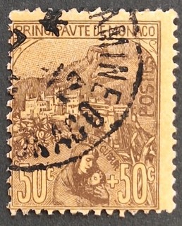 Monaco 1919 "War Orphans Fund" 50c. 50c. Brown on Orange Stamp Used