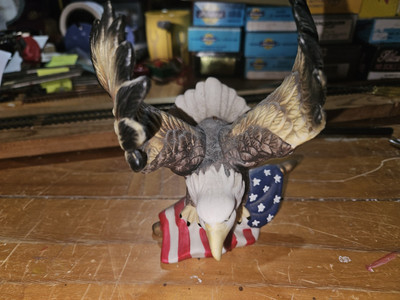 Vintage / Porcelain / Bald Eagle W/ American Flag / Figurine /