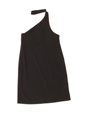 ZARA Womens One Shoulder Dress UK 8 Small Black Viscose AG01