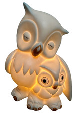 Vintage Ceramic White Owl and Baby Nightlight
