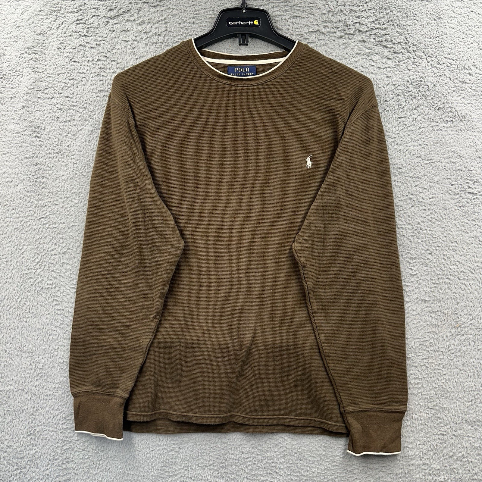 PONY Polo Ralph Lauren marrone camicia termica manica lunga pigiama waffle uomo taglia XL