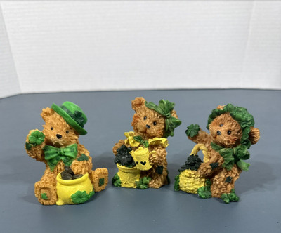 3 St. Patrick's Day Bear Figurines Hold pots and flowers